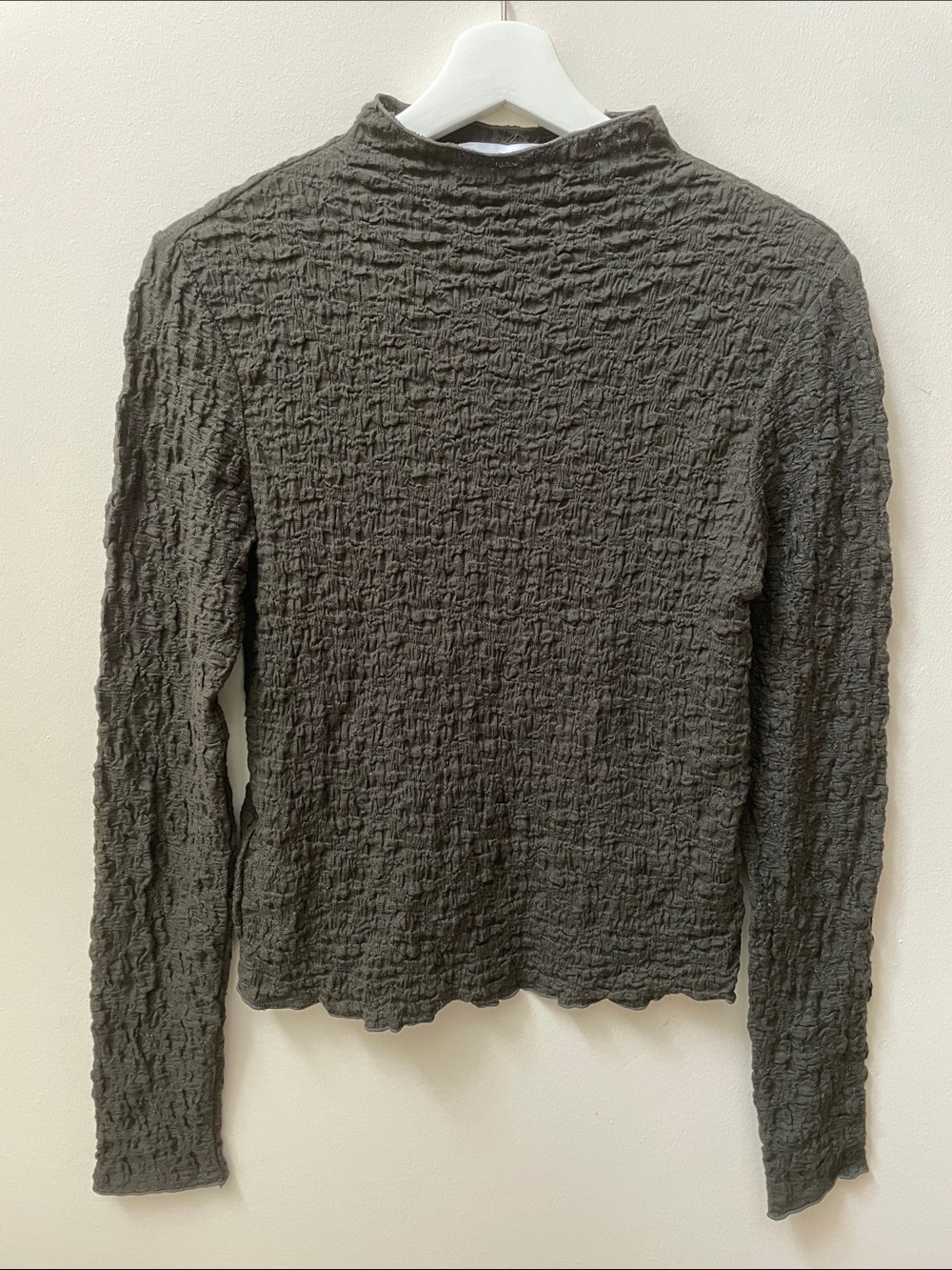 Mango Crinkle Mock-Neck Long Sleeve Top
